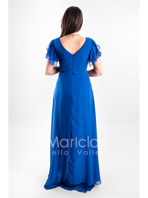 abito lungo chiffon con spilla gioiello MARICLA ELEGANCE | JC35164ROYAL